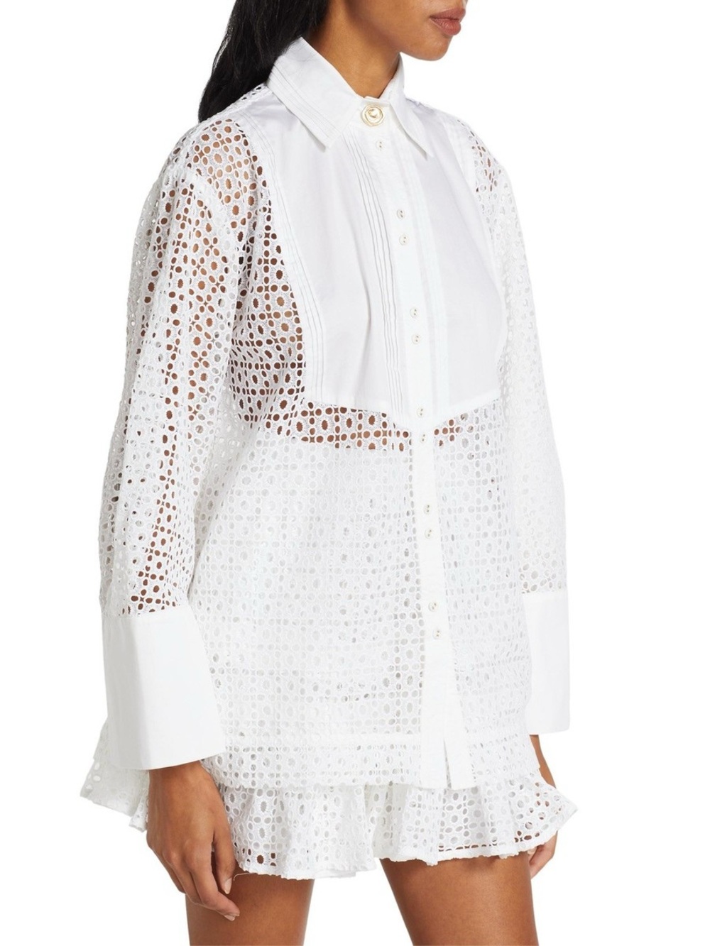 Aje White Eyelet Cotton Shirt & Tiered Skirt Set - Picture 3 of 8